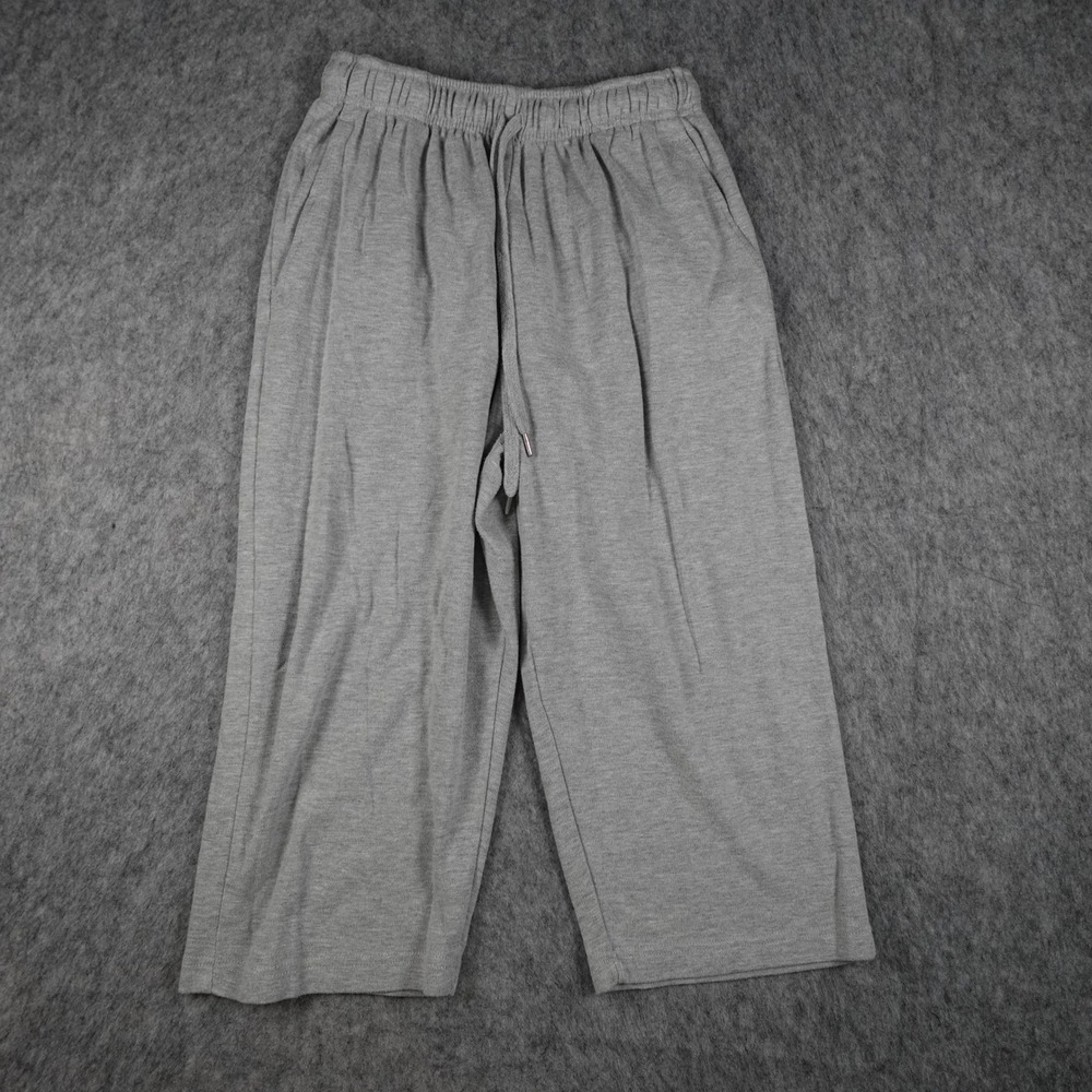 Woman Within Pants Womens 14/16 Gray Cotton Blend Elastic Waist Drawstring Knit